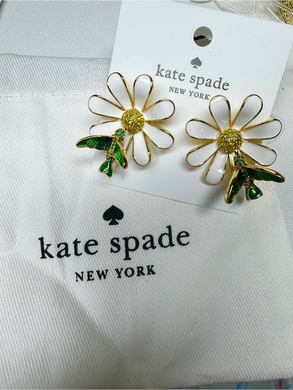kate spade Kids White and Green Daisy Stud Earrings